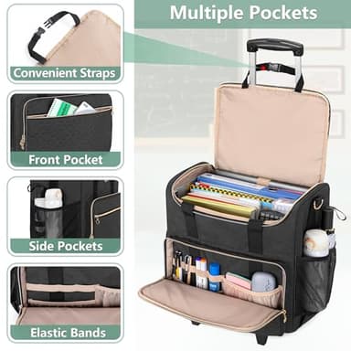 LUXJA Rolling Teacher Bag with Laptop Compartment and Detachable Dolly, Multifunctional Rolling Teacher Tote Bag (Patent Pending), Black - Image 2