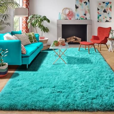 Amdrebio Blue Area Rugs for Bedroom, Fuzzy Fluffy Furry Rug 5x8 for Living Room, Cute Plush Shaggy Carpet for Kids Teen Girls Boys, Baby Light Turquoise Teal Rugs for Nursery Playroom Classroom Dorm - Image 4