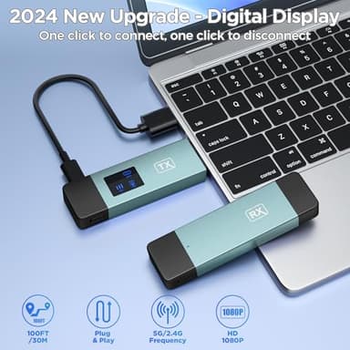 2025 Upgraded Wireless HDMI Transmitter and Receiver, LED Display, 4K Decode 1080P@60Hz Ultra HD Video Output, Plug&Play 5G+2.4G for Video and Audio to Monitor from PC/Projector/TV Box - Image 2