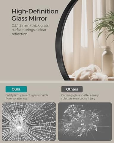 SONGMICS Bathroom Round Mirror for Wall, 24 Inches Black Circle Mirror，Metal Frame,for Bathroom Over Sink, Living Room, Bedroom, Entryway, Hallway, Ink Black ULWM102B01 - Image 3