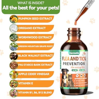 Oral Flea and Tick Support for Dogs and Cats, Natural Dog Flea and Tick Defense, Cat Flea Drops Supplements with Vitamin for Pets - All Breeds and Ages - Bacon - Image 2
