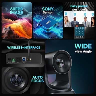 TONGVEO Wireless Conference Room Webcam, Church Live Streaming 20X USB 1080P 60fps PTZ Camera for Worship Services Online Conference, Works with Zoom, Skype OBS Easy to Set Up - Image 8