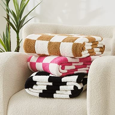 WRENSONGE Checkered Throw Blanket, Black and White Soft Cozy Fluffy Warm Hand Made Throw Blankets for Couch, Sofa, Chair, Bed, Camping, Picnic, Travel Lightweight Bed Blanket - 60"*80" - Image 2