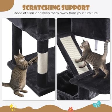 SHA CERLIN 81in Multi-Level Tall Cat Tree Tower for Indoor Kitties/Larger Cat Condo Furniture with Hammock/Cozy Pussycat Perches/Sisal Scratching Posts/Pet House/Wide Base/Dark Grey - Image 7