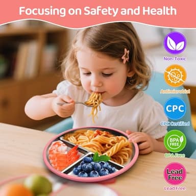iconfont Stainless Steel Toddler Plate, 9 Inch Suction Plates for Toddlers, Baby Plate for Toddlers 1-3, Non-Toxic BPA-Free Microwave Dishwasher Safe - 2 Packs - Image 2
