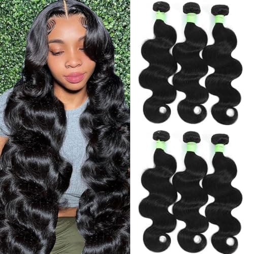 Human Hair Bundles Body Wave Bundles Human Hair 16 18 20 Inch 12A Grade 100% Unprocessed Brazilian Virgin Hair Body Wave 3 Bundles Deals Real Human Hair Extensions For Black Women Natural Black - Image 1