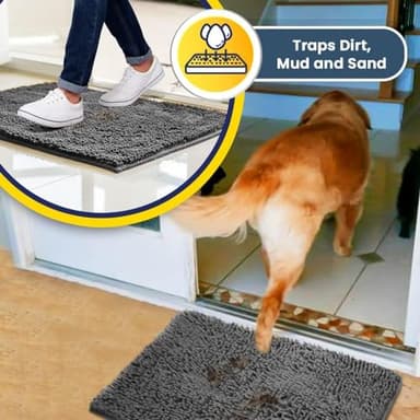 Muddy Mat® AS-SEEN-ON-TV Highly Absorbent Microfiber Door Mat and Pet Rug, Non Slip Thick Washable Area and Bath Mat Soft Chenille for Kitchen Bathroom Bedroom Indoor and Outdoor - Grey XXXL 72"X48" - Image 3