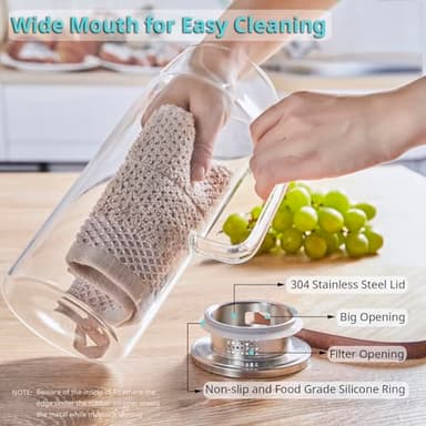 Bivvclaz 2 Liter 68 oz Glass Pitcher with Lid and Handle, Glass Carafe for Hot/Cold Water, Large Iced Tea Pitcher for Coffee, Juice and Homemade Beverage - Image 4