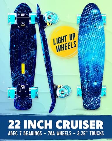 Deleven 22" Skateboard with Bright LED Wheels, Skate Tool, ABEC 7 Bearings - for Kids Beginners Adults - Image 2