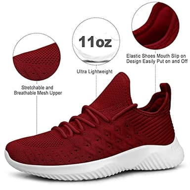 Feethit Womens Slip On Walking Shoes Non Slip Running Shoes Breathable Workout Shoes Lightweight Gym Sneakers Burgundy Size 6 - Image 2