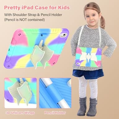 TOMORRY for iPad (A16) 11th Generation 11 Inch 2025/iPad 10th Generation Case 10.9 Inch 2022 with Tempered Glass Screen Protector,Unicorn Stand,Shoulder Strap,for iPad 10 Case Kids Girls (Colourful) - Image 6