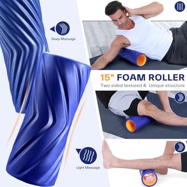 Sportneer 4 in 1 Foam Roller Set: Dual Textures Foam Roller, Foot Roller, Lacrosse Ball, Traction Massage Ball with String, Deep Massage Roller for Whole Body Release, Physical Therapy (Blue) - Image 2