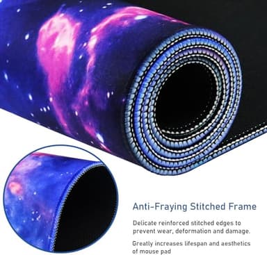 Large Extended Gaming Mouse Pad with Stitched Edges, (31.5X15.7In) Durable Non-Slip Natural Rubber Base, Waterproof Computer Keyboard Pad Mat for Esports Pros/Gamer/Desktop/Office/Home, Galactic Blue - Image 2