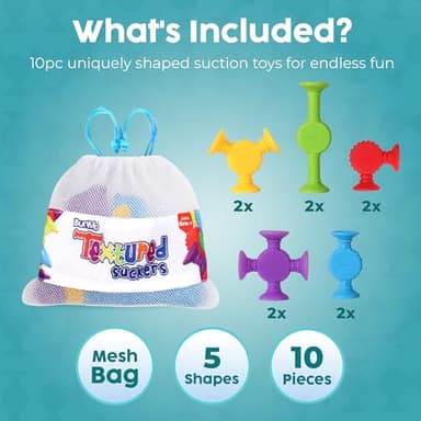 BUNMO Bath Toys Suction - Connect, Build, Create - Toddler Bath Toys - Hours of Fun & Creativity - Fine Motor Skills - Stimulating Sensory Toys - Non-Mouthable Toy 3+ - Textured 10 Pack - Image 4