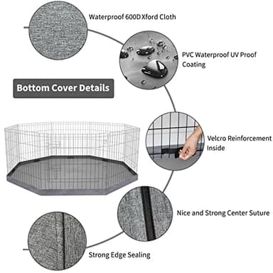 PETIME Bottom Cover Mat for Dog Playpen Pen Water-Resistant Pad Floor Protector for Indoor Outdoor Use Fits 24" Wide 8 Panels Metal Pet Exercise Play Pen (Playpen Not Included) - Image 3