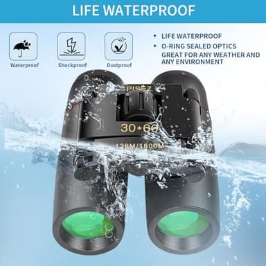 PISEZ 30X60 Compact Binoculars for Adults and Kids，Lightweight Foldable Easy Focus Small Binoculars for Bird Watching Hunting Concert Traveling Theater Opera Sightseeing - Image 7