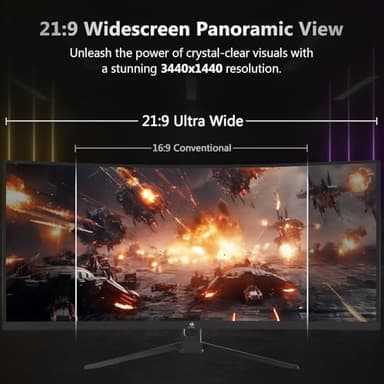 Z-Edge 34" Curved Gaming Monitor, WQHD 1440P 165Hz 144Hz PC Monitor, MPRT 1ms, 21:9 Aspect Ratio, 1500R, 16.7M Colors, 3000:1 Contrast, UG34 Frameless Bezel, 2X DP 1.4 Ports and 2X HDMI 2.0 Port - Image 4
