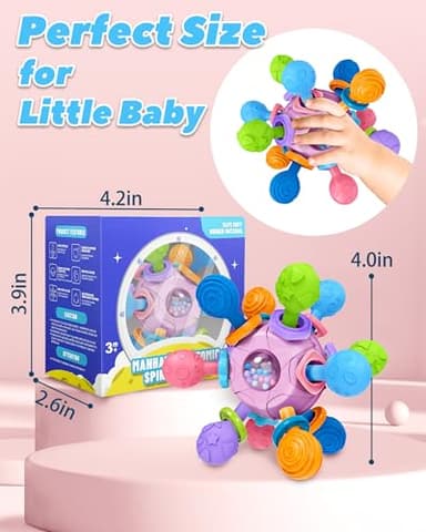 Baby Teething Toys Teethers for Babies Infant Baby Girl Toys Gifts, Newborn Rattles Chew Toys Sensory Learning Montessori Toys for Babies - Purple - Image 6