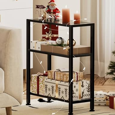 Narrow Side Table Set of 2 for Small Space, 2-Tier Small End Table with Shelf Holder, Slim Nightstand, Skinny Snack Couch Table in Living Room, Bedroom, Study, Kitchen and Balcony (Black) - Image 9