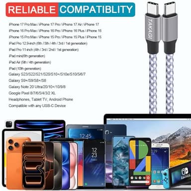 USB C Cable,for iPhone 17 16 15 Pro Max Fast Charger Cord braided USBC to USB C Cable 60W 6ft 3Pack Data Sync Type C Cable for iPhone 15 16Plus/iPad Mini 6,Pro 12.9/MacBook Pro/Air 5/Galaxy S25/S24/23 - Image 7