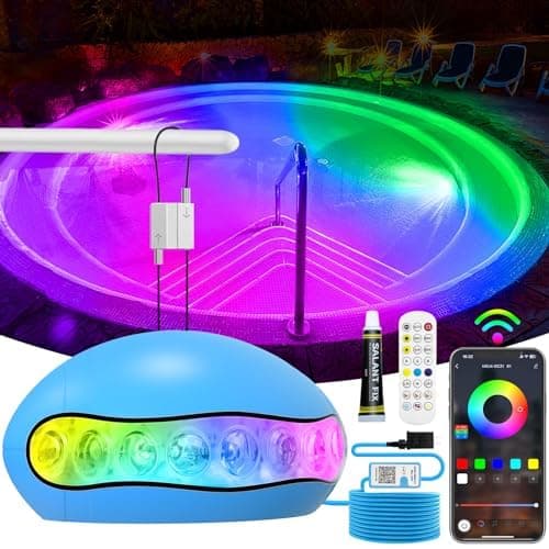 merloly LED Pool Lights,18W Smart RGB Dimmable Underwater Pool Light with APP Control &Timer, IP68 Waterproof 12V Nicheless Underwater Lights for Aboveground Inground Pools 32Ft Cord