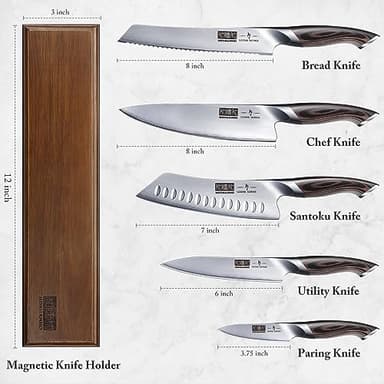 HOSHANHO Knife Set with Magnetic Knife Holder, 6 Pieces Japanese High Carbon Stainless Steel Kitchen Knife Sets, Ultra Sharp Professional Chef Knives Sets - Image 2
