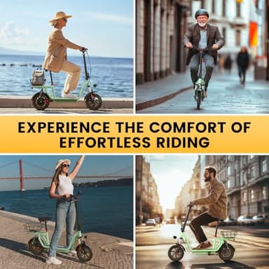 iScooter Electric Scooter with Seat, 21 Miles Long Range & 15.6 Mph Top Speed, 12" Pneumatic Tire, Height Adjustable Seat & Handlebar, Dual Suspensions Commuting Scooter with Basket (Green) - Image 6