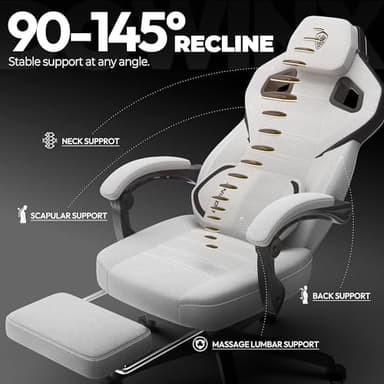 Dowinx Fabric Gaming Chair with Footrest, Big and Tall Gamer Chair with Lumbar Support, Wide Back Computer Chair for Heavy People, Grey - Image 8
