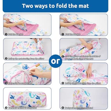 Safotad Toddler Nap Mat with Pillow & Blanket, 54"x33" Portable Roll-Up Design - Soft, Washable, Lightweight Toddler Sleeping Bags - Great for Preschool, Daycare, Pink - Image 9