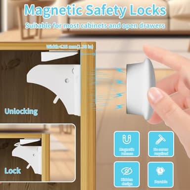 32 Pack Magnetic Baby Proof Cabinet Locks with 128 Screws & 3M Tapes | Child Safety Locks for Cabinets, Drawers, Glass Doors - Image 4