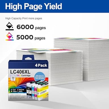 LC406XL High Yield Ink Cartridge for Printer for Brother LC406 Ink Cartridges LC406XL LC 406 XL use with Brother MFC-J4535DW MFC-J4335DW MFC-J5855DW MFC-J6555DW Printer (4 Pack) - Image 2