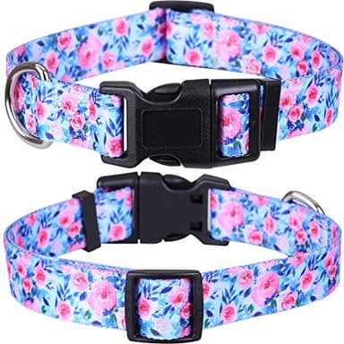 2 Pack Dog Collar Floral Adjustable Nylon Pet Collars for Small Medium Large Dogs Puppy - Image 2
