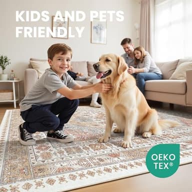 zesthome 8x10 Area Rugs for Living Room,Non-Slip Backing Washable Rugs,Vintage Large Area Rug，Stain Resistant Home Decor Rug (Orange,8'x10') - Image 5