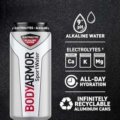 BODYARMOR SportWater Alkaline Water, Superior Hydration, High Alkaline Water pH 9+, Electrolytes, Perfect for your Active Lifestyle, 16oz 12 pack Cans - Image 4