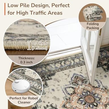 BESTSWEETIE 8x10 Area Rugs for Living Room, Washable Ultra Soft Boho Vintage Print Pattern Rug Non Slip Low Pile Carpet for Dining Room Bedroom Entryway Indoor-Black/Beige/Purple - Image 3
