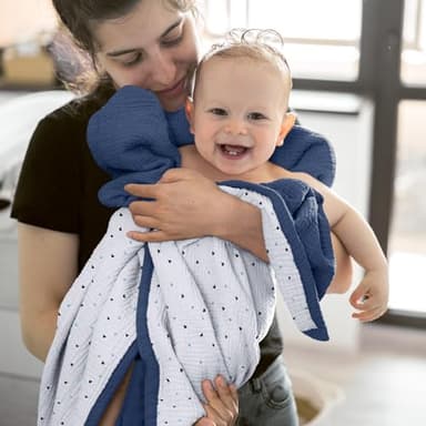 lulumoon Muslin Baby Blanket - Cotton Quilt Blankets for Toddlers - Reversible Nursery Crib Blanket for Baby Boys and Girls 47"x47"(Blue) - Image 5