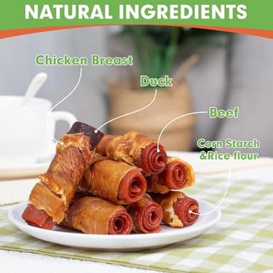 MON2SUN Rawhide Free Dog Treats, 3 Inch Triple Flavor Chicken Wrapped Duck and Beef Rolls for Small Dogs, Healthy Snacks, 21.16oz - Image 2