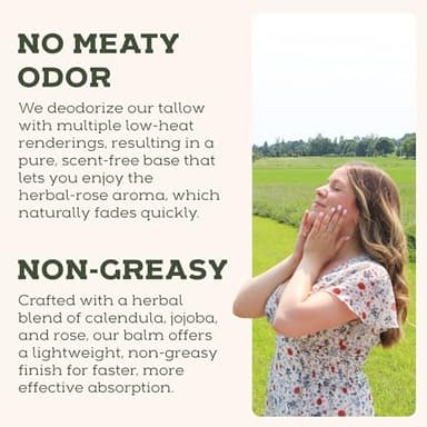 Beef Tallow for Skin - Tallow And Herbal Balm For Face - Tallow Face Moisturizer - Beef Tallow Moisturizer - Tallow Balm - Grass Fed Beef Tallow For Skin - Tallow Face Cream Lotion (5.0, Herbal-Rose) - Image 2