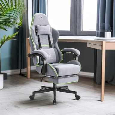 Dowinx Gaming Chair Fabric with Pocket Spring Cushion, Massage Game Chair Cloth with Headrest, Ergonomic Computer Chair with Footrest 290LBS, Light Grey - Image 2