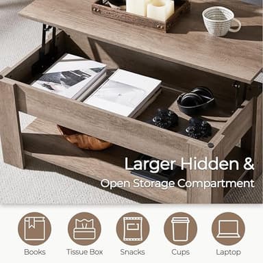 Yaheetech Lift Top Coffee Table with Hidden Compartment and Storage Shelf, Rising Tabletop Dining Table for Living Room Reception Room, 38.6in L, Grey - Image 6