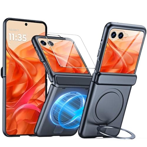 CENMASO for Motorola Razr 2025 Case/Razr 2024 Case with Hinge Protection & Built-in Screen Protector & Magnetic Ring Stand, Slim Full-Body Shockproof Rugged Phone Case for Moto Razr 2025/2024-Black - Image 1