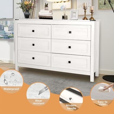 BTDWI Farmhouse 6 Drawer Dresser & 2 Nightstand Sets 3 Piece for Bedroom, Wood Dresser with Metal Handle for Bed Room, Light Beige - Image 6