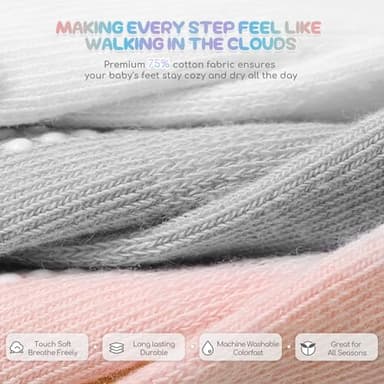 Aroveea Baby Toddler Socks Grip Non Slip Boys Girls Cotton 12 Pack for 1-3T Kids Ankle Cute Socks 6M-7Years - Image 4