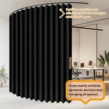 JILRON Accordion-Style Room Divider with Ceiling Track - Foldable Partition Curtain, Easy Installation(Black 180" W x 84" L-Pack of 1) - Image 8