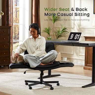 amseatec Criss Cross Chair with Armrests & Wheels, PU Leather Vanity Chair, Comfortable Adjustable Swivel Computer Office Desk Chairs for Home, Make Up, Bed Room (Black) - Image 4