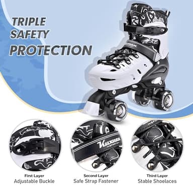 Kuxuan Skates Roller Skates for Girls and Boys Kids, 4 Sizes Adjustable Fun Kids Toddler Rollerskates with Light up Wheels for Teens Women Indoor Outdoor - Image 3