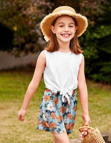 Arshiner Toddler Girls Short Sets Tie Knot Tank Top and Paperbag Waist Shorts Cute Girl Summer Clothing for 2-7 Years - Image 2