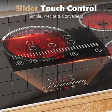 Pladeca 30 Inch Electric Cooktop, 5 Burner Electric Stove Top 6900W, 30" Built-In Ceramic Countertop with Metal Frame, Child Lock, Timer, Slide Control, 220-240V Hardwired (No Plug) - Image 8