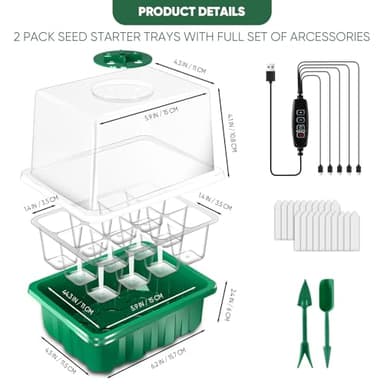 CNNIK 5pcs Seed Germination Tray with Light 60 Cells Seeds Starter Kit with Smart Timers for Indoor Planting Trays Mini Greenhouse Garden - Image 6