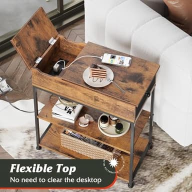 WLIVE Narrow Side Table with Charging Station, End Table for Living Room, Couch Side Table with Fabric Drawer for Bedroon, 11.8‘’W 23.6‘’L 24‘’H, Rustic Brown - Image 5